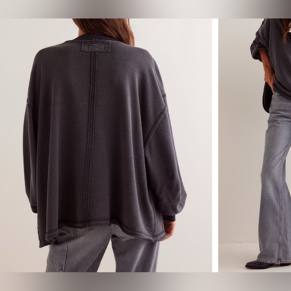 NWOT Free People We The Free Venice V-Neck Sweatshirt - Black - XS - Picture 2 of 8